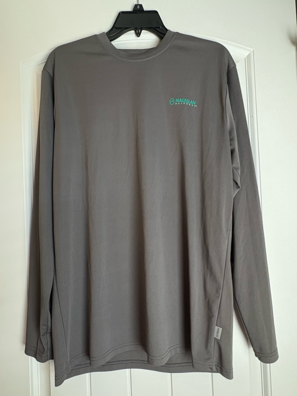 Magellan Outdoors Men's Long Sleeve Crewneck Shirt in Gray with Teal Logo